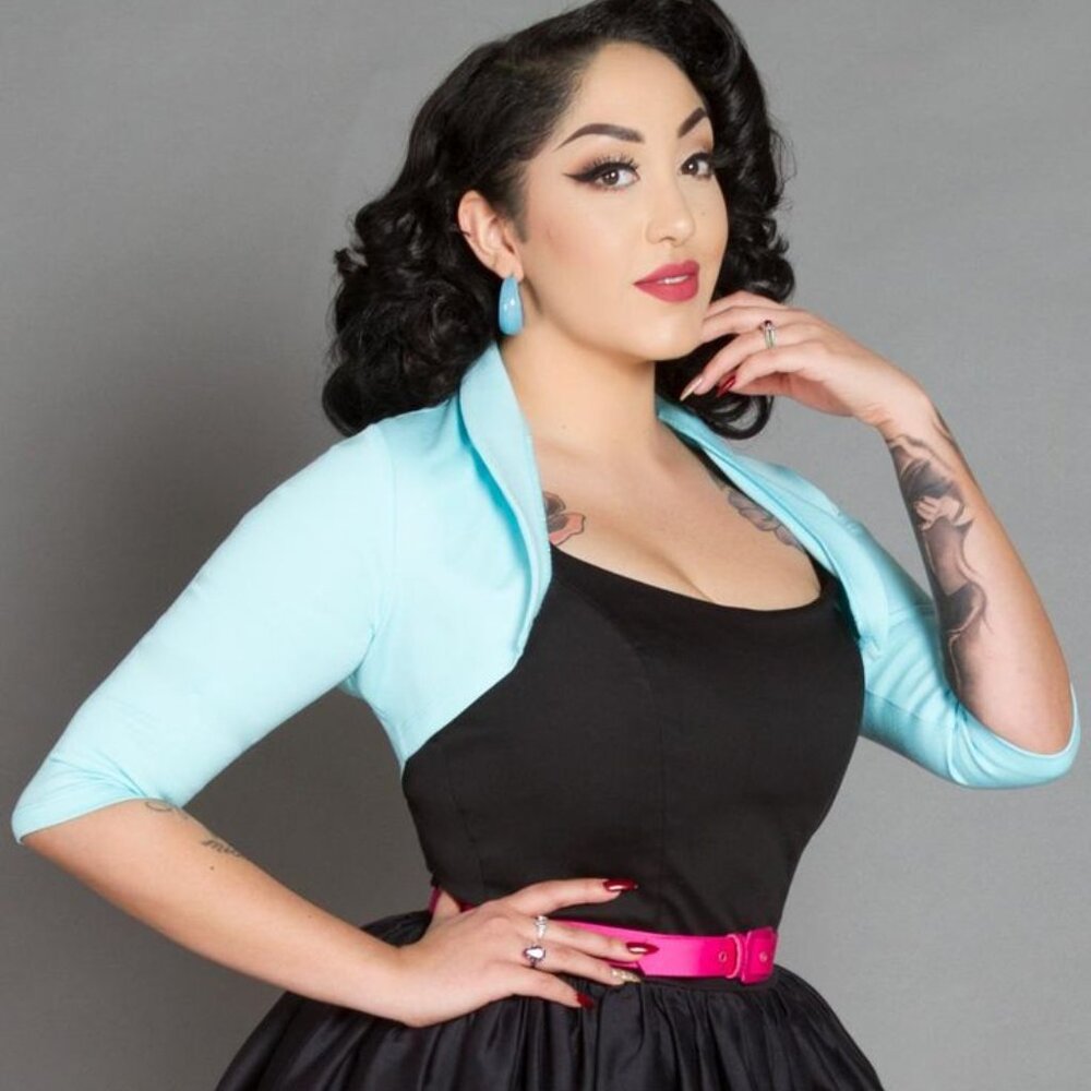 Pinup Girl Couture- Laura Byrnes California Bolero in Aqua Ponte- XL